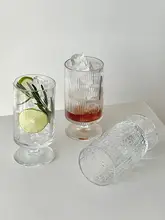 レトロデザインのストライプグラス【高脚・ジュース・アイスコーヒー・冷飲用】
