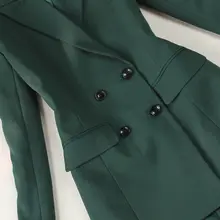 大きいサイズ レディース 春夏用 ダークグリーン ショートジャケット&パンツセット【ダブルブレスト・ストレートパンツ】