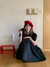 夏用の無地パフスリーブ中長ワンピース【魔女と天使デザイン】