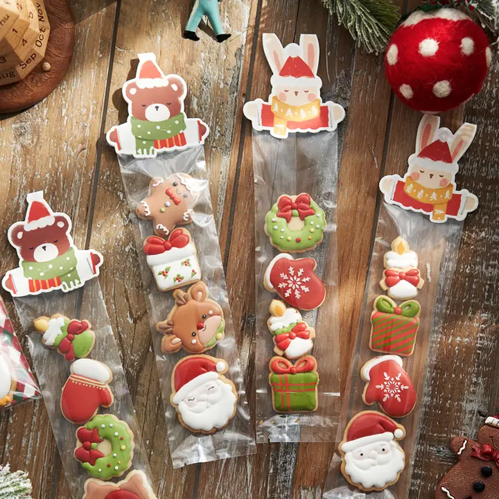 クリスマス用厚手クッキー袋【透明使い捨て・マドレーヌ・お菓子用・パッケージ】