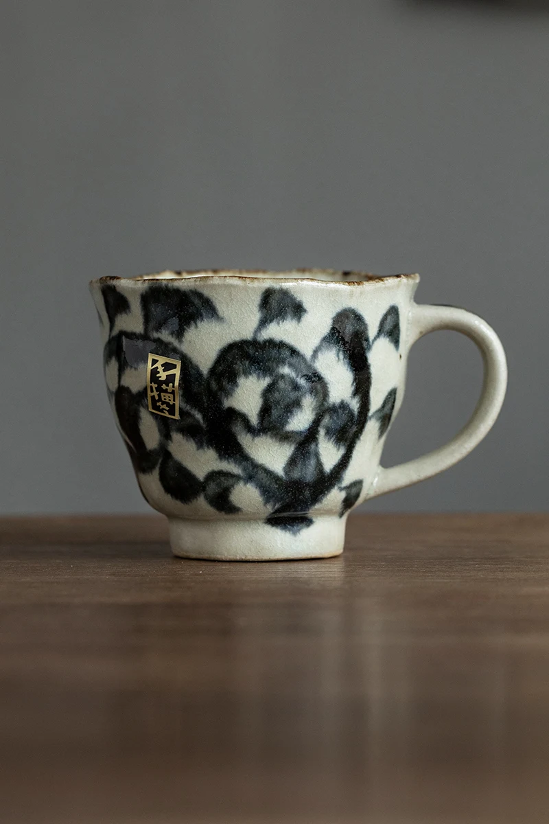 日本製 レトロ風 手作りコーヒーカップ【カップルに最適・陶製・午後のお茶用】