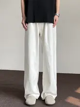 デニムパンツ ユニセックス ホワイト シンプル ルーズ ストレート ドレープ フルレングス カジュアル ストリート 夏 「BWKA」