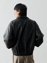 美式レトロジッパー付き襟折れPUレザージャケット【バイカー用・ウエストゴム・春秋用】