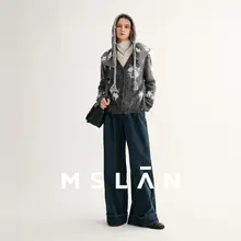 ニットカーディガン レディース モヘア ジャカード編み バイカラー ふわふわ ルーズ あったか 秋冬「MSLAN」