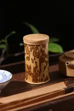 旅行用竹製茶葉缶【ミニ密封デザイン・紫竹・持ち運びに便利】