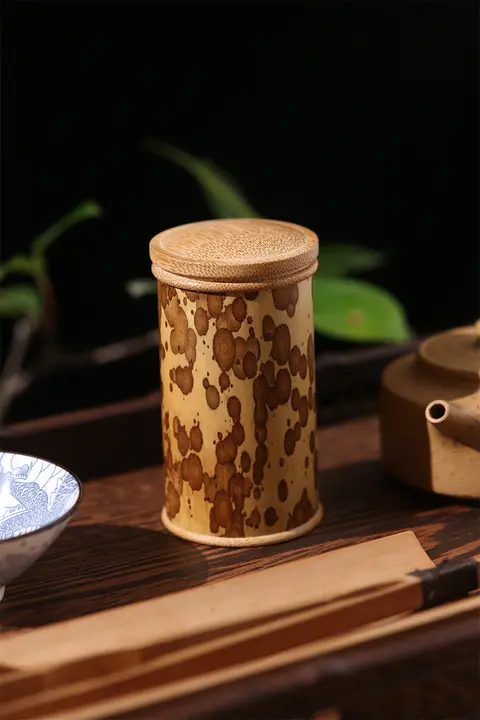 旅行用竹製茶葉缶【ミニ密封デザイン・紫竹・持ち運びに便利】