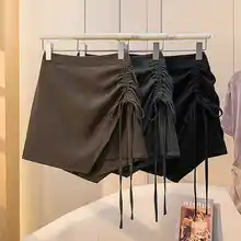 高腰Aラインスカート・抽绳デザイン【大きいサイズ・夏用・不規則ヘム】（セットアップ対応）