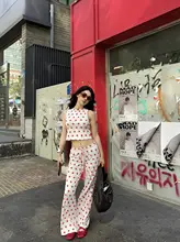 パンクキュート！レッドスター星柄タンクトップとワイドパンツ（セットアップ対応）