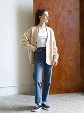 高腰ストレートデニムパンツ【梨形・ウォッシュ加工・9分丈】
