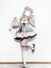 薄荷チョコレート風ロリータ風短丈キャミソールドレス【可愛いプリ  ンセスデザイン・長袖シャツ付き】（セットアップ対応）