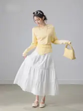フレンチスタイル 白色ケーキ型Aラインスカート【高腰・ロング丈・女性用】