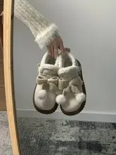 白色可愛い防滑厚底雪地靴【冬用・加温・簡単着脱】