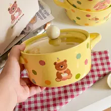 可愛いドット模様の蓋付き丼【大容量・学生用・便利なラーメンボウル】