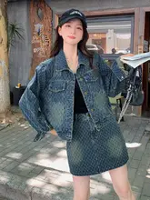 花柄デニム二点コーディネート【春秋用・カジュアル・ミニスカート】（セットアップ対応）