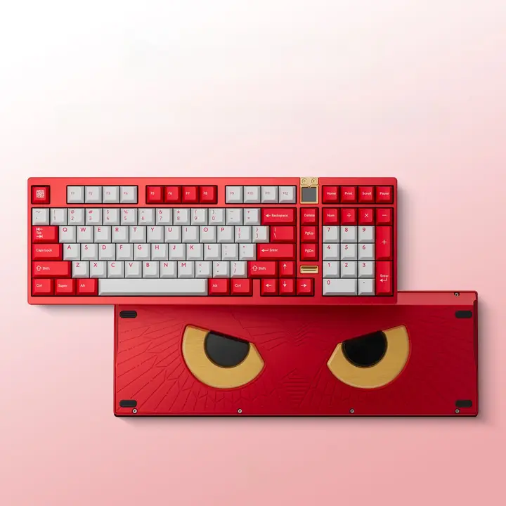 アテナにインスパイアされた猫頭フレームのメカニカルキーボード【赤白・ホットスワップ対応】