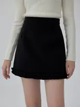 レース切り替えデザイン Aライン ハイウエスト スリムショートスカート 秋冬新作