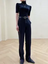 SOUL JUC ハイウエスト 秋用 ストレートパンツ【横型・足長効果・タック入り】