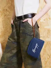 ロマンティックデニム愛心刺繍の大容量ポーチ【収納力抜群・レトロデザイン】