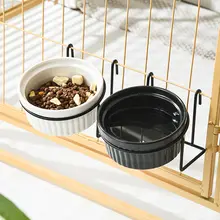 猫用セラミック給餌ボウル【防倒•吊り下げ式・黒・ペット用】
