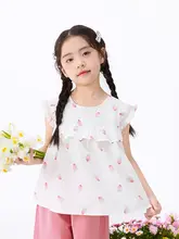 夏用 子供用カジュアルウェア【薄手・無袖シャツ・ワイドパンツ・甘いデザイン】（セットアップ対応）