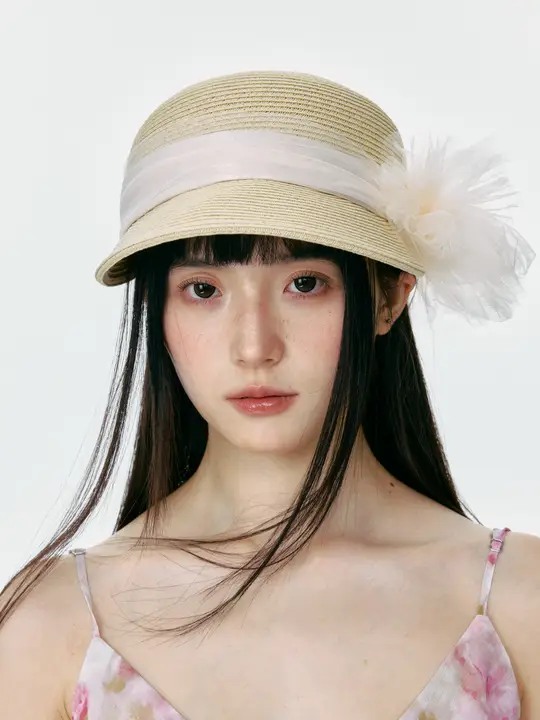 フラワーデザインの草編みキャップ【夏用・日除け・おしゃれ】