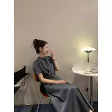 通勤用 ドレープデザインの半袖トップスとAラインスカート（セットアップ対応）