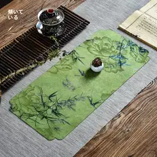 禅スタイル小茶席マット【防水・緑色の牡丹と竹林デザイン・一人用・高級感あり】