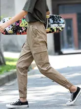カーキ色の夏用薄手ワークパンツ【小柄向け・リブ付きカジュアルハーレンスタイル】（セットアップ対応）