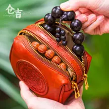 極上の二重収納！手作り牛革製オリーブとクルミのビーズポーチ