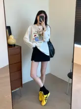 高腰A字開衩スカート【黒・トレンディ・防透け】