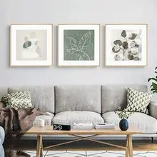 北欧風の緑の葉植物の装飾画【リビングルーム・さわやかデザイン・インテリア】