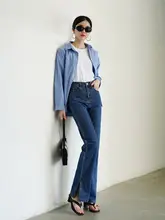 ハイウエストデニムパンツ【フレンチスタイル・ストレ  ート・インディゴ・足長効果・ご安心のデザイン】（セットアップ対応）