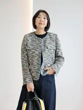 グレーブルーのツイード風ジャケット【エレガントな質感・上品なシルエット】