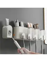 壁掛け式歯ブラシホルダー【穴あけ不要・洗面器付き・家庭用】