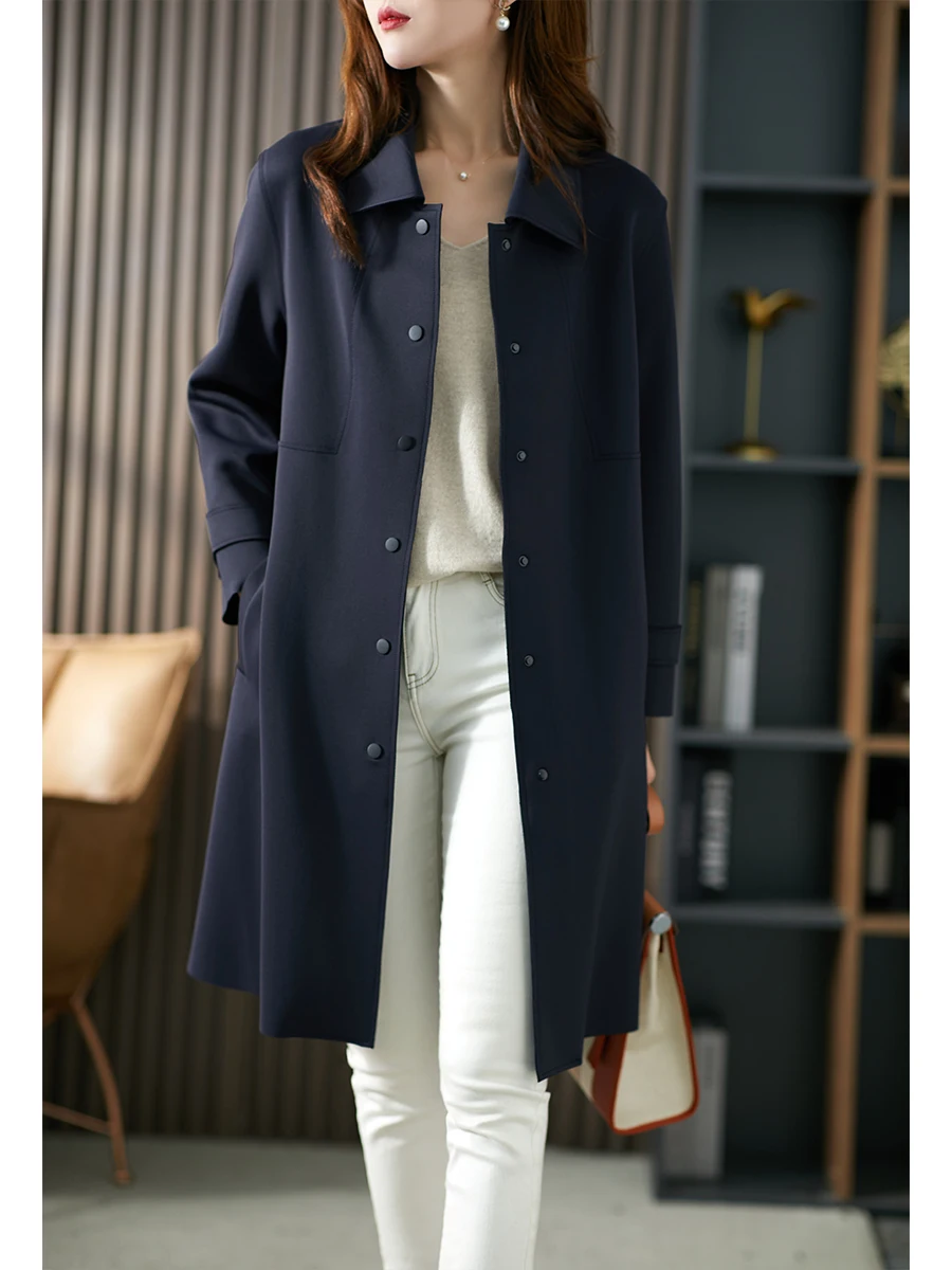 春秋用ロングトレンチコート【ゆったりしたフィット・シンプルデザイン・女性用】 大人可愛い服 40代コーデ
