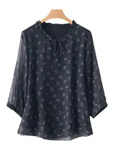 夏用シルクシャツ【フラワープリント・高級感・軽やか】（セットアップ対応）