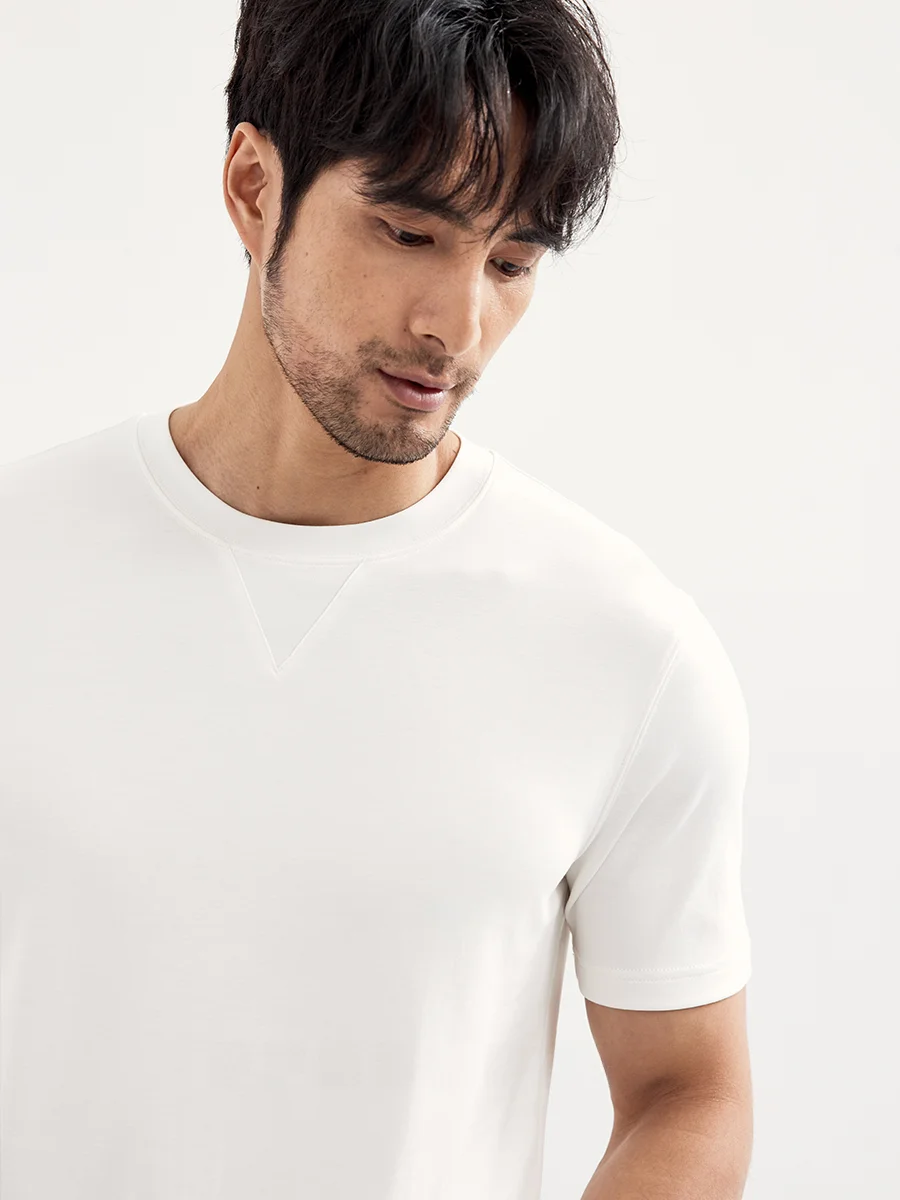 49%モダールコットン使用のシンプルなメンズ白Tシャツ【春夏用・クルーネック・短袖・ストレッチ】