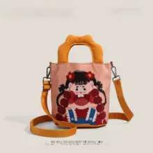 かわいくてユニークなイラストの帆布バッグ【バケット型・カートゥーンデザイン・ショルダーバッグ】