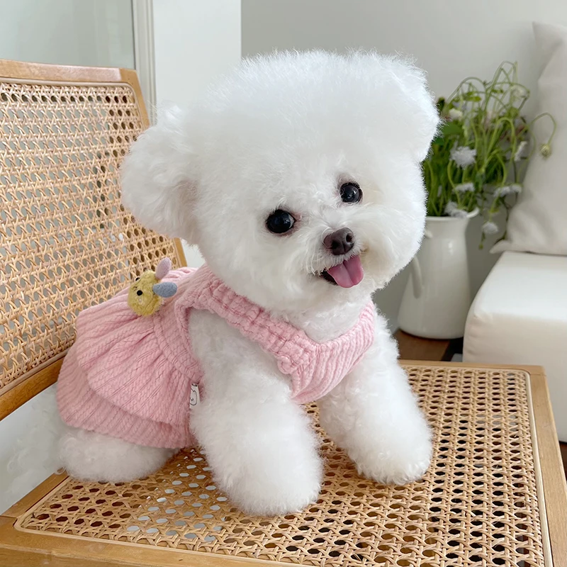 子供向けペットの飼育に最適な秋冬ペット服：暖かいニットキャミソールドレス