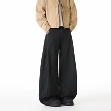 デニムパンツ ユニセックス ワイド Aライン ステッチ ブラウン アメカジ ヴィンテージ カジュアル カーブドシルエット