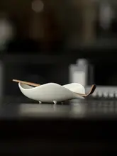 陶器製 茶匙と茶トレーの二点セット【竹製の茶匙・家用茶道具】（セットアップ対応）