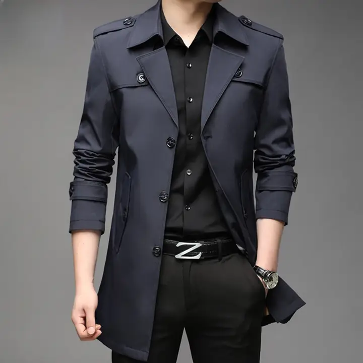 ビジネスカジュアルトレンチコート【中長丈・フラップカラー・コットン混】