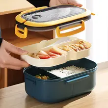 学生用ランチボックス【PPプラスチック・二重構造・仕切り付き・電子レンジ対応】