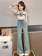 女の子用 秋用 デニムパンツ【フレアデザイン・スリット入り・最新トレンド】