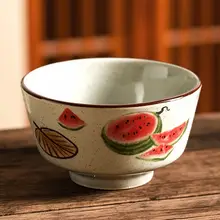 西瓜柄の個人用精致ボウル【五寸・陶器製・食器】