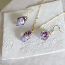 ネックレス ジュエルモチーフ UVレジン アジサイ 押し花 14KGF 水洗い可能 「miraflora」
