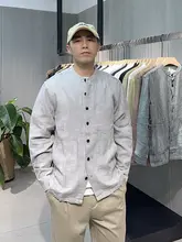 中華風立襟長袖コットンリネンシャツ【男女兼用・藍染めデザイン・ヴィンテージスタイル】