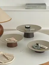 レトロ陶器と天然木製トレー【ジュエリー収納・テーブル装飾・鍵や小物用】