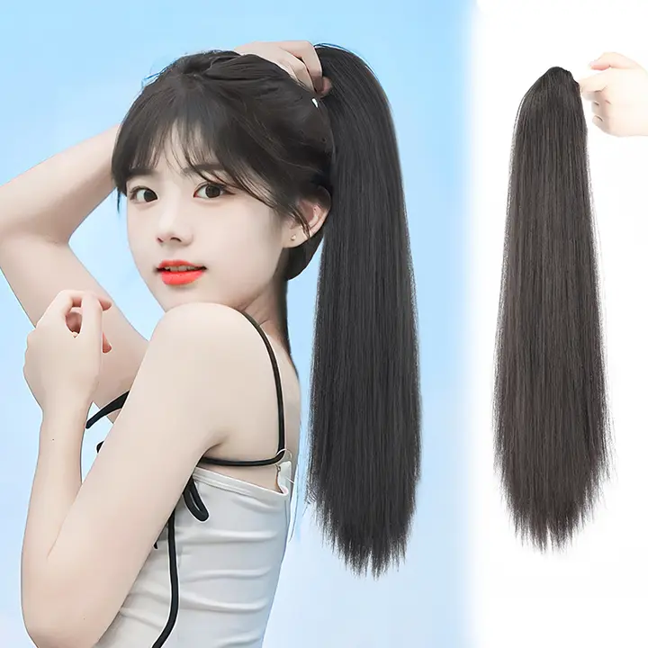 女用ウィッグ ポニーテールクリップ【自然な長さのストレートヘア・高ポニーテール・夏用】