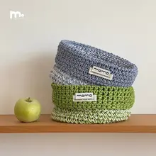 ラフィア草製 手編み収納バスケット【デスクトップ装飾・化粧品やおもちゃの整理用】